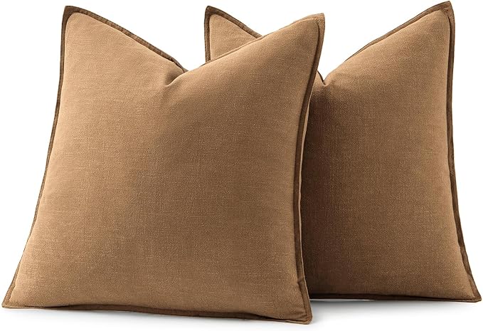 MIULEE Decorative Linen Pillow Covers 20x20 Inch Brown ​Boho Farmhouse​ - Image 6