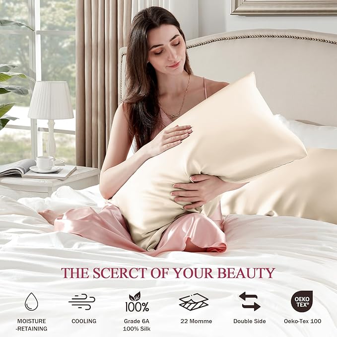 100% Silk Pillow Cases 2 Pack Queen Size Mulberry Silk Pillowcase Set of 2 - Image 6