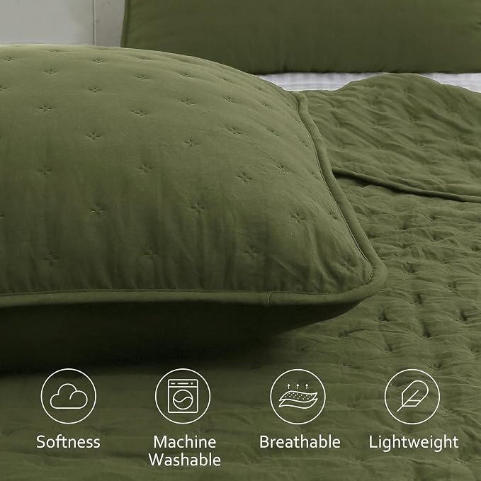 ROARINGWILD Olive Green Cloud Twin Size Quilt Bedding Sets - Image 3