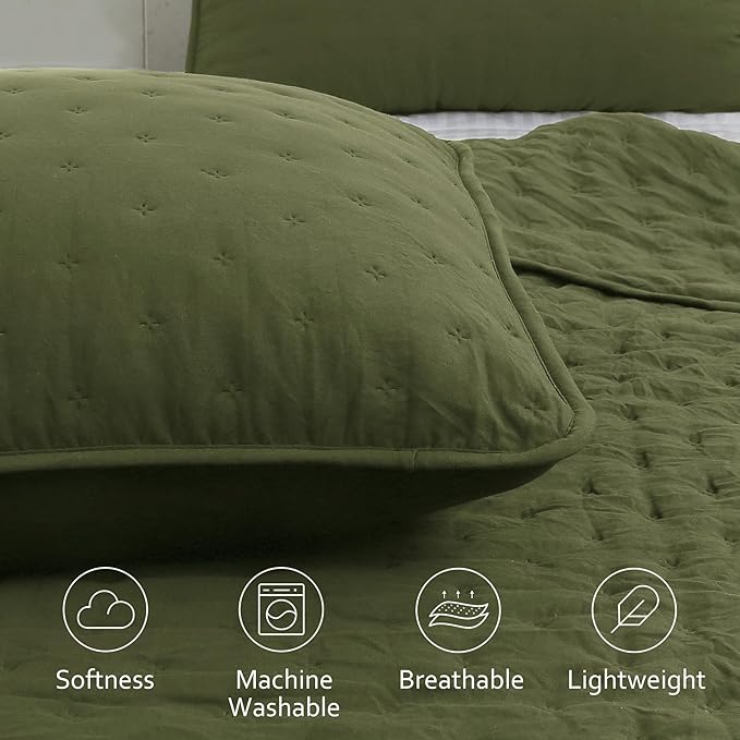 ROARINGWILD Olive Green Cloud Queen Size Quilt Bedding Sets - Image 4