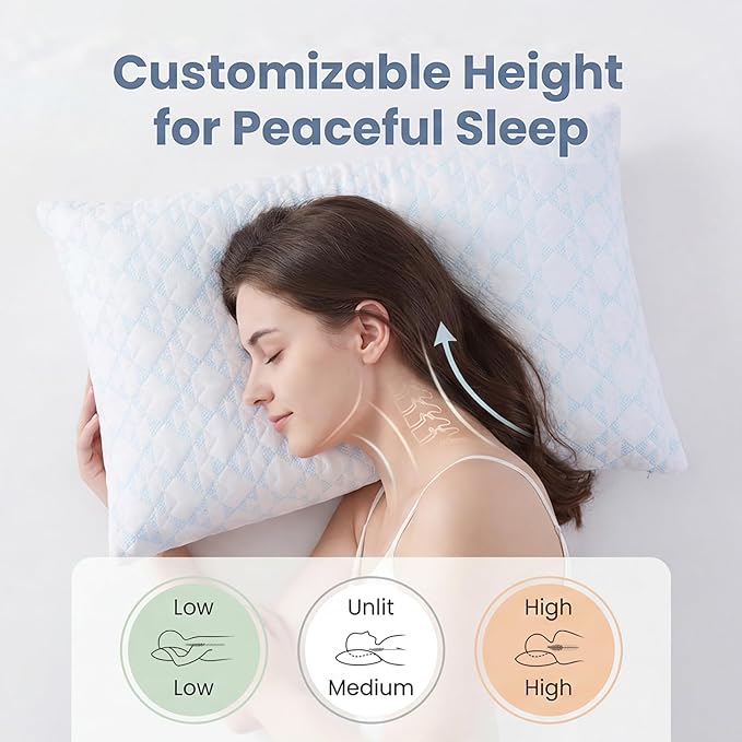 Meoflaw Adjustable Memory Foam Bed Pillows:King Size Shredded Foam Pillow Set - Image 4