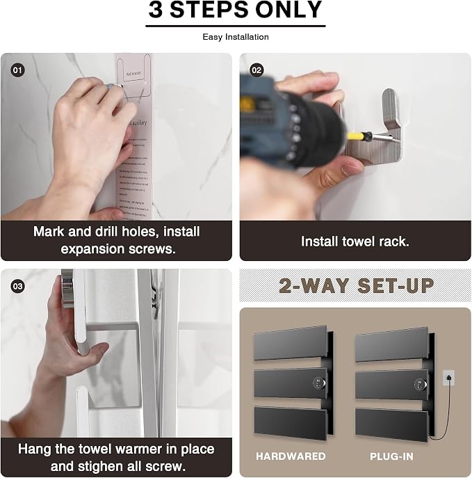 K&KALONZO Electric Towel Warmer, 18.35" W x 22.8" H Wall-Mounted Towel Heater - Image 5