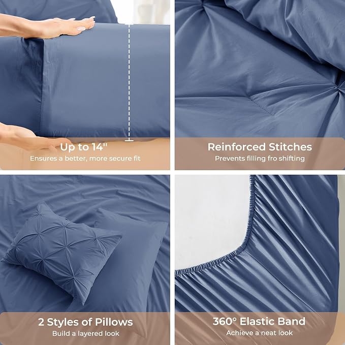 Sasttie King Size Comforter Set, 7-Piece Bed in a Bag, Pintuck Bedding Set - Image 5