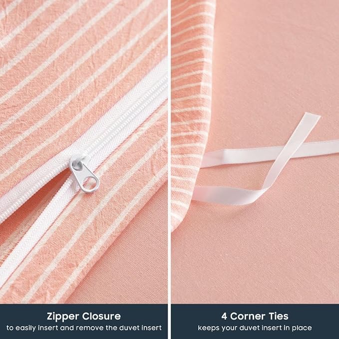 Wake In Cloud - Striped Cotton Duvet Cover Set, 100% Washed Cotton Textured - Image 8