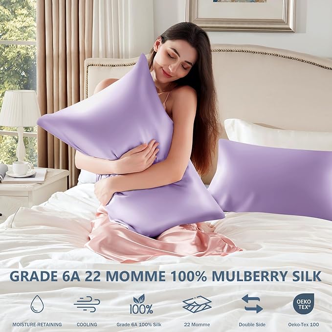 Silk Pillow Cases 2 Pack Queen Size Mulberry Silk Pillowcase Set of 2 - Image 6