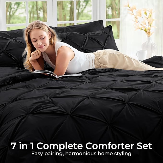 Sasttie Twin Comforter Set, 5-Piece Bed in a Bag, Pintuck Bedding Sets - Image 6