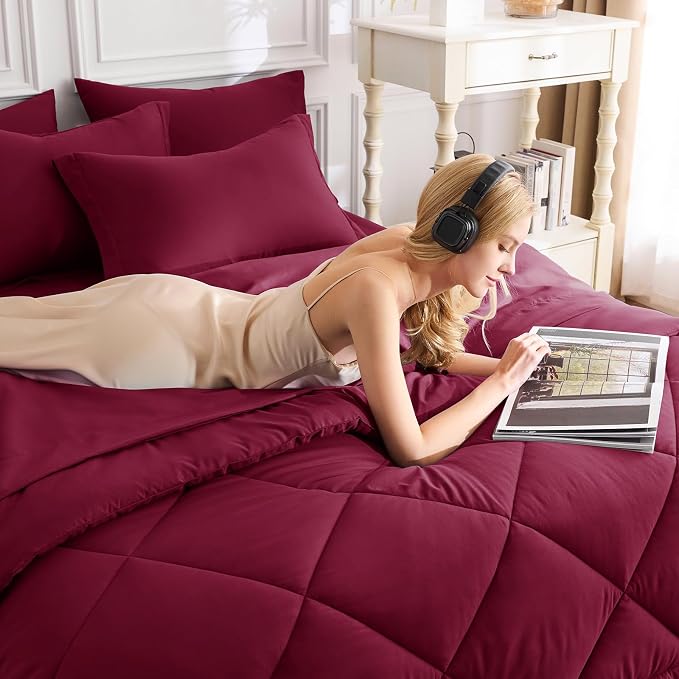 CozyLux Queen Comforter Set Burgundy - Image 4