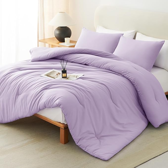 CozyLux Lavender Full Size Comforter Set, 3 Pieces Light Purple Solid by CozyLux