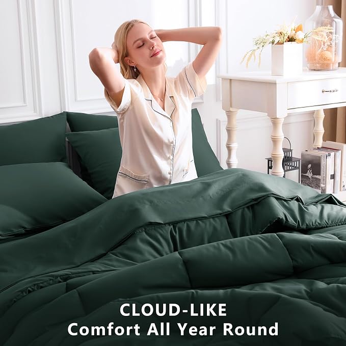 CozyLux Full Size Comforter Sets Forest Green, 7 Pieces Bed in a Bag, All - Image 4