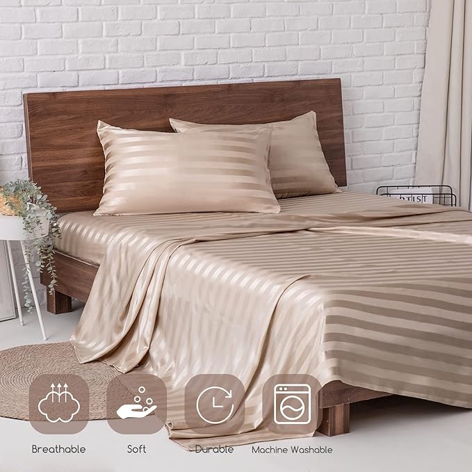 MR&HM Satin Bed Sheets, Queen Size Sheets Set - Image 6