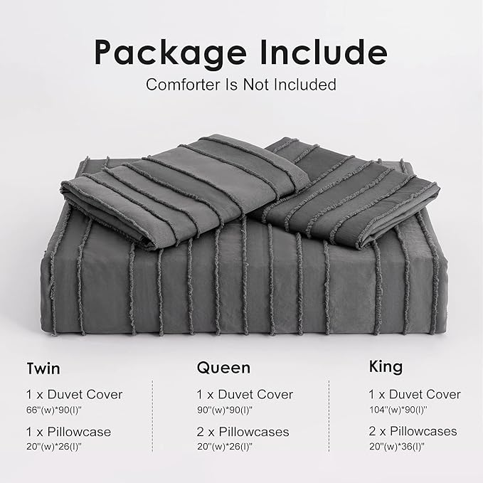 WARMDERN Gray Boho Duvet Cover Set, Striped Textured Tufted Bedding, Twin Size - Image 6