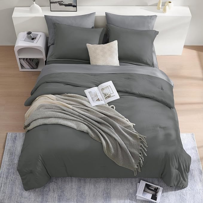 WRENSONGE Queen Comforter Set- 7 Pieces Soft Grey Bed in a Bag - Image 3