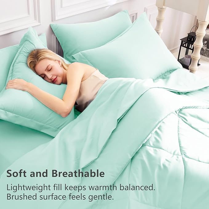 CozyLux King Size Comforter Set Mint Green - Image 3