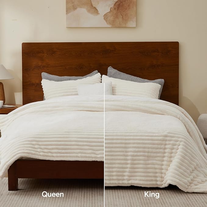 BEDELITE Fleece Queen Comforter Set -Super Soft & Warm Fluffy Cream White - Image 7