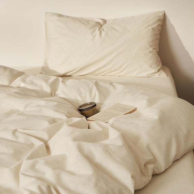 mixinni 3 Piece Washed Cotton Linen Blend Duvet Cover Set King Size, Soft - Image 7