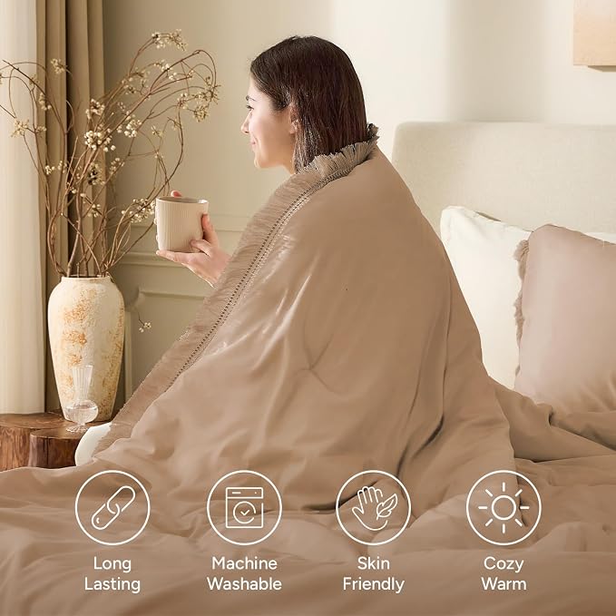 Andency Taupe Comforter Set California King, 3 Pieces Boho Tassel Lightweight - Image 4