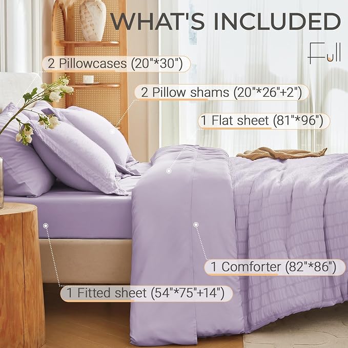 MUXHOMO 7 Pieces Full Comforter Set, Seersucker Bed in a Bag Full Size - Image 4