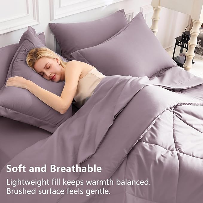 CozyLux Queen Comforter Set Dusty Purple - Image 3