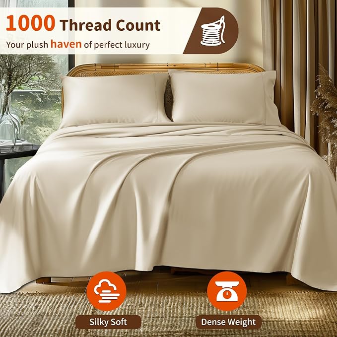 LBRO2M 1000 Thread Count 100% Egyptian Cotton Sheets Set Twin XL, 3 Piece Sets - Image 2