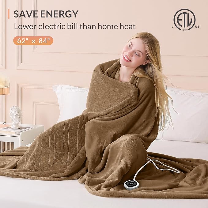 HOMLYNS LuxeHeat Heated Blanket Electric Blanket Twin Size, Soft Flannel Sherpa - Image 6