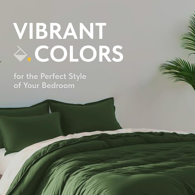 White Classic Dark Green Duvet Cover Queen Size, Microfiber Duvet Cover - Image 7