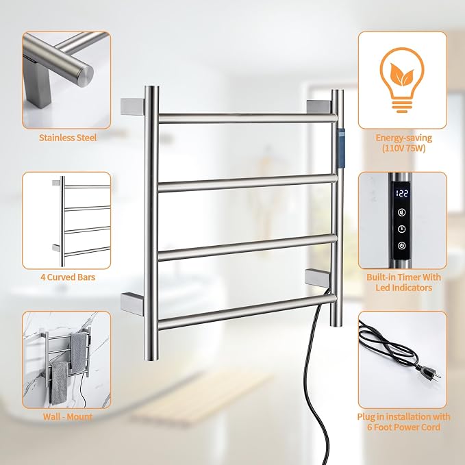 Heated Towel Racks, 4 Bars Towel Warmer Rack - Image 5