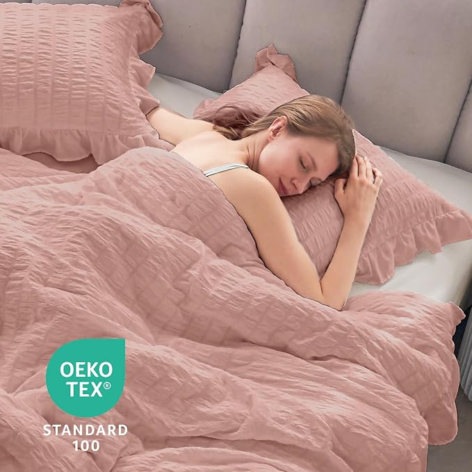 JOLLYVOGUE Twin Size Comforter Set, 2 Pieces Rose Gold Seersucker Lightweight - Image 6