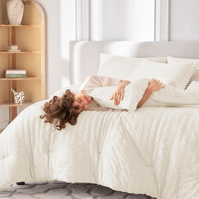 MUXHOMO 5 Pieces Twin Comforter Set, Seersucker Bed in a Bag Twin Size - Image 7