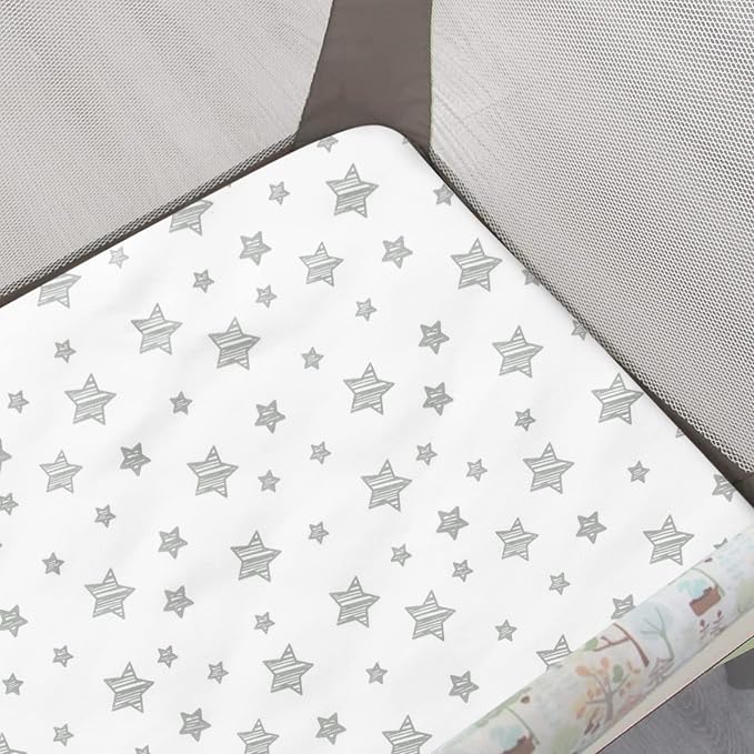 Pack and Play Sheets, 2 Pack Mini Crib Sheets, Stretchy Playard Fitted Sheet - Image 3