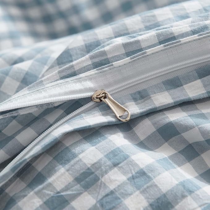 Nayoroom Gingham Duvet Cover King Size 100% Washed Cotton Blue Plaid Checkered - Image 6