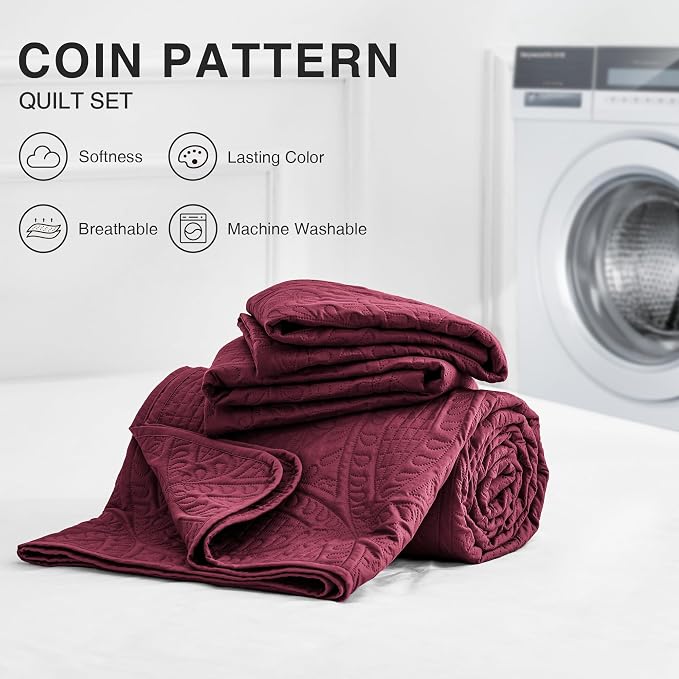 Love's cabin Quilts for Full Bed Burgundy Bedspreads Bedding Set - Image 7
