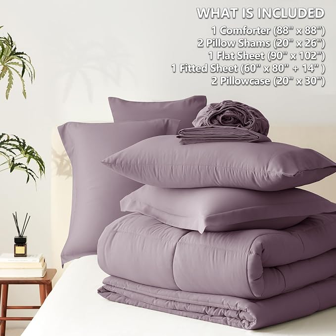 CozyLux Queen Comforter Set Dusty Purple, 7 Pieces Bed in a Bag Queen, All - Image 5