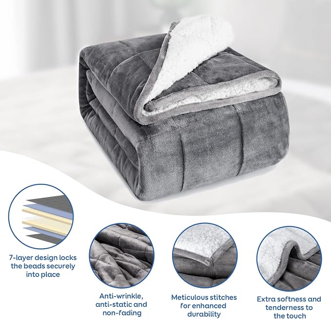 Cottonblue Weighted Blanket 20 lbs, Sherpa Fleece Weighted Blanket Queen Size - Image 4