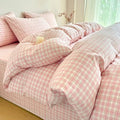 PinkMemory Pink Gingham Plaid Duvet Cover Set Queen 100% Washed Cotton Cute by PinkMemory