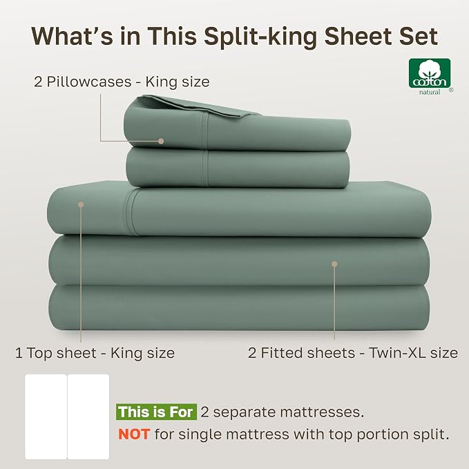 California Design Den Soft 100% Cotton Bed Sheets Split King Set, 400 TC Good - Image 4