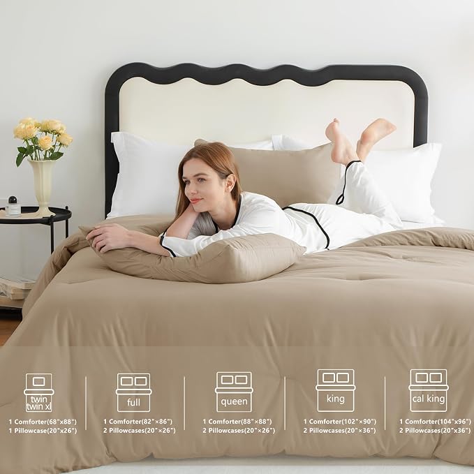 CozyLux King Size Comforter Set Taupe, 3 Pieces Solid Comforters King Size - Image 7