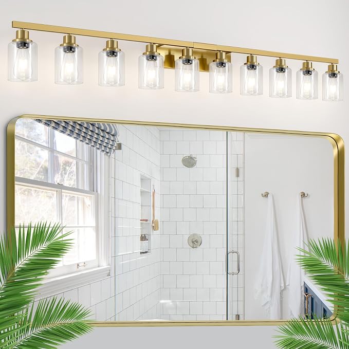 Gold Bathroom Vanity Light, 10-Light Brushed Gold Bathroom Light Fixtures by DIKAIDALights