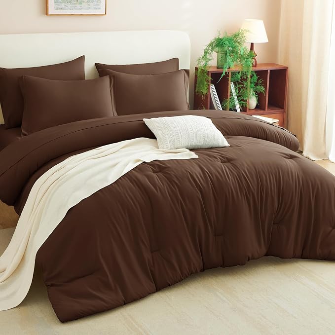 CozyLux King Size Comforter Set Brown, 7 Pieces Bed in a Bag King Comforter Set - Image 7