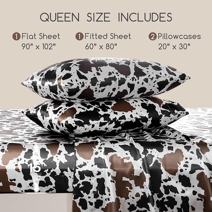 MR&HM Satin Bed Sheets with Elastic Corner Straps, Queen Size Sheets Set - Image 2