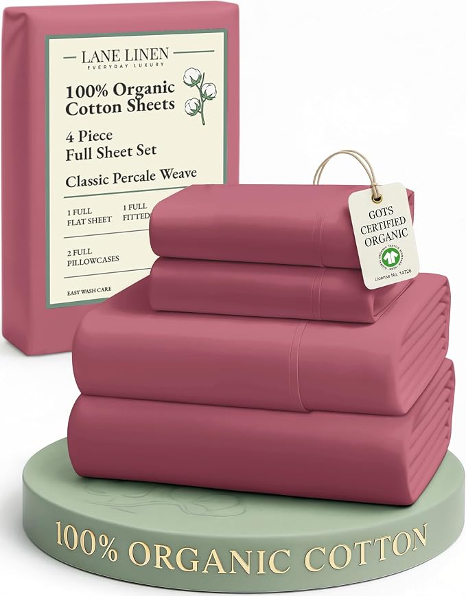 LANE LINEN 100% Organic Cotton Bed Sheets Full Size, Fully Elasticized by LaneLinen
