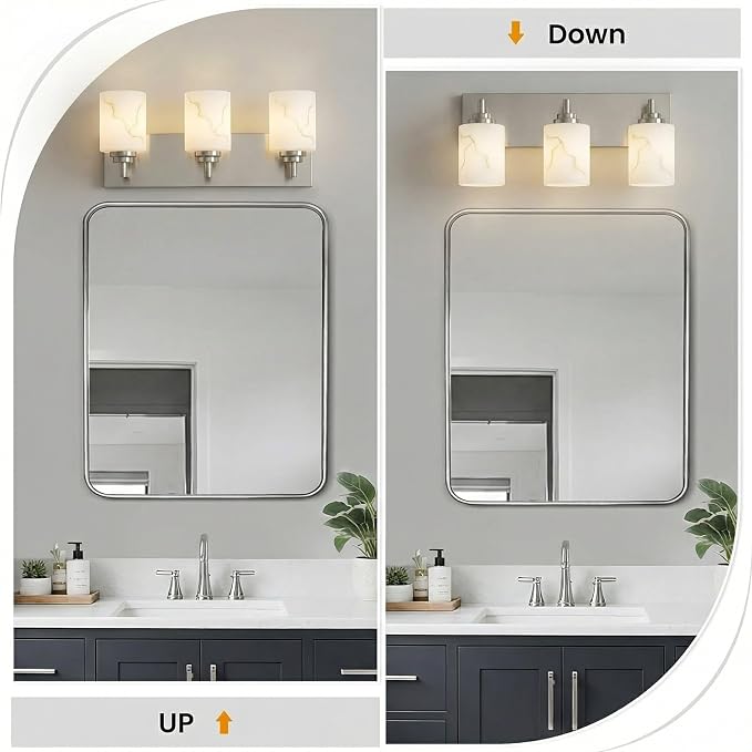 3-Light Bathroom Light Fixture, Brushed Nickel Modern Vanity Light - Image 3