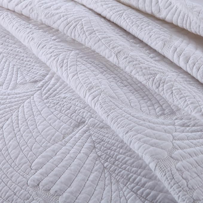 ROOMLIFE Queen Quilt Set Palm Leaves Pattern 3 PCS 100% Cotton Soft Breathable - Image 9