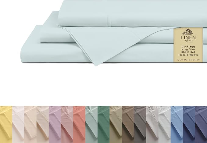 Linen Home 100% Cotton Percale Sheets King Size, Deep Pocket, 4 Pieces Set by LINENHOME