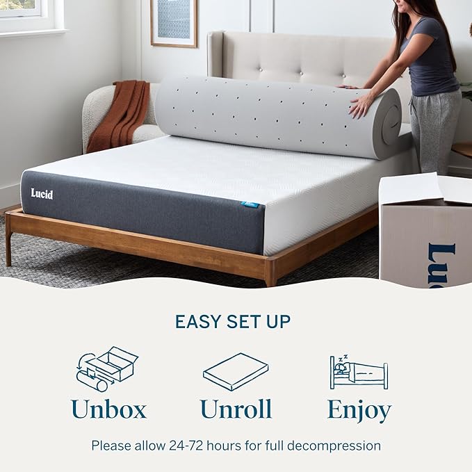 Lucid 3 Inch Bamboo Charcoal Infused Memory Foam Mattress Topper - Image 7