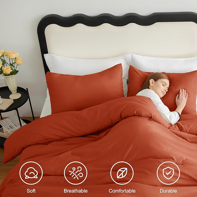 CozyLux Twin Comforter Set Terracotta, 2 Pieces Twin Extra Long Solid - Image 4