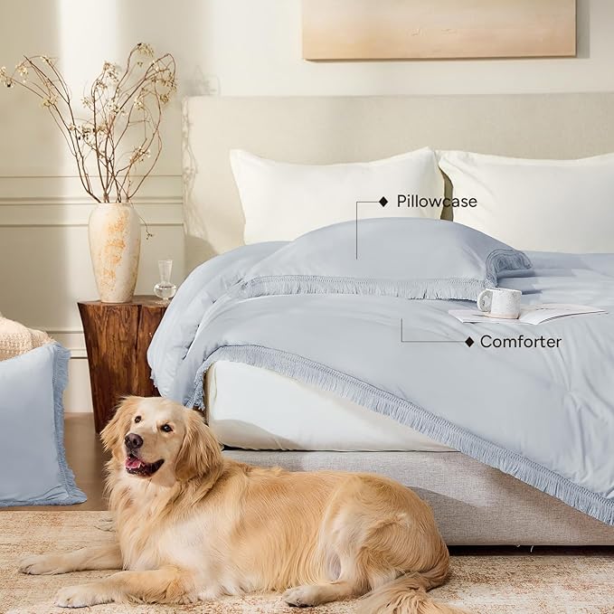 Andency Light Grey Comforter Set Queen, 3 Pieces Boho Tassel Lightweight - Image 5