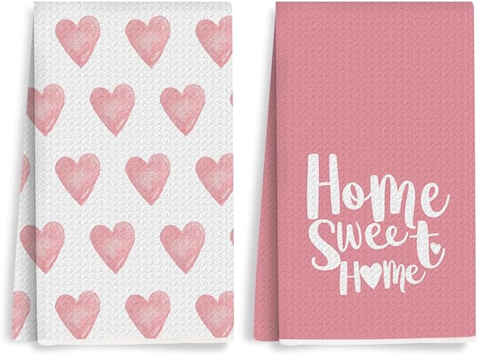 2PCS Pink Heart Love Home Sweet Home Valentine's Kitchen Towels, Valentines Day by Unknown