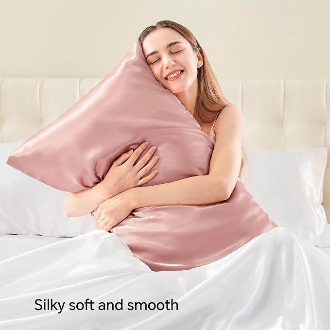 BEDELITE Satin Pillowcase with Zipper, Rose Pink Pillow Cases Queen Size Set of - Image 2
