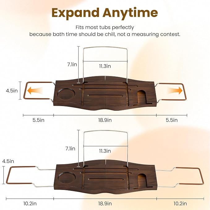 Teak Bathtub Tray Expandable Bathroom Tray - Image 3
