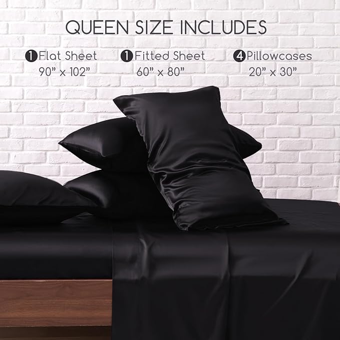 MR&HM Satin Bed Sheets, Queen Size Sheets Set - Image 7